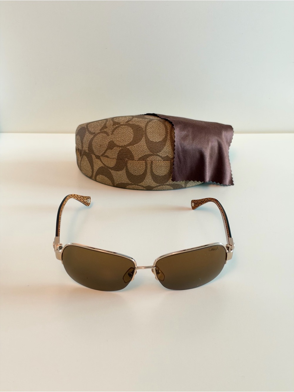 Coach Gold Frame Sunglasses with Brown Lenses and Signature Case
